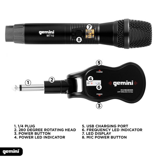 Main product image for Gemini GMU-M200 Professional Plug & Play Wireless Rechargeable UHF Handheld Microphone Pack235-166